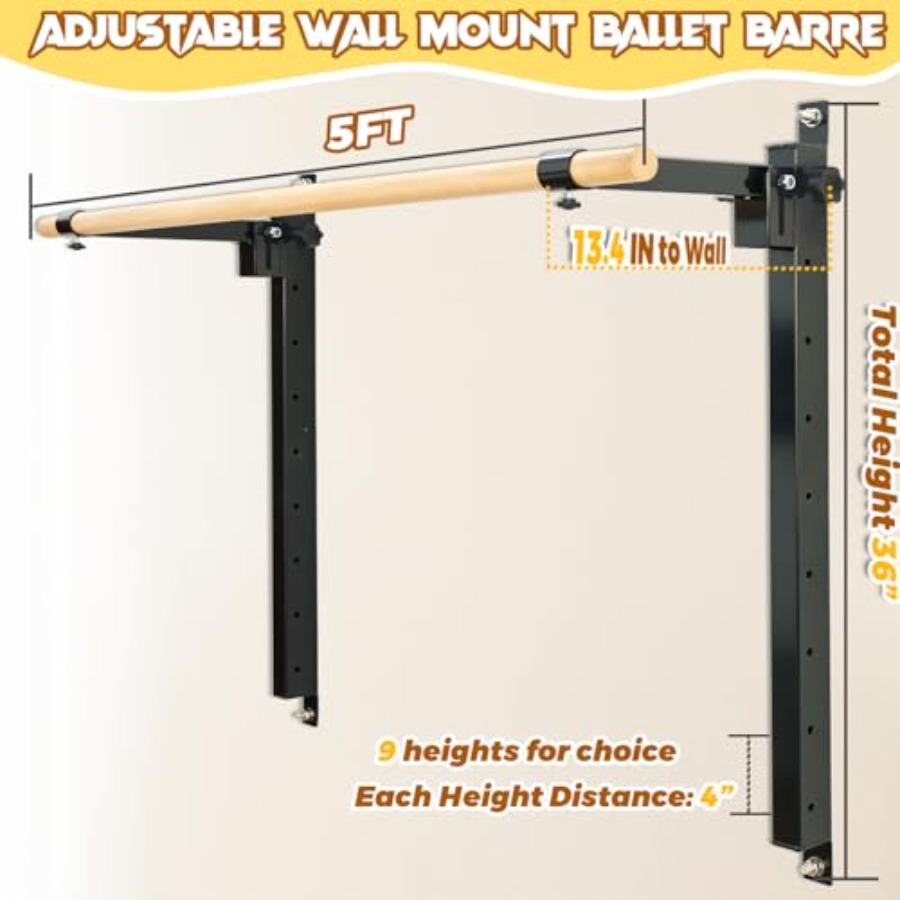 Wall Mounted Ballet Barre 4ft  - огляд і ціна Home Gym Wall Mounted